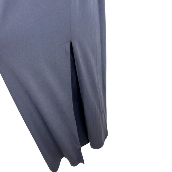 CALVIN KLEIN GRAY GATHERED FITTED SLIT CUTOUT FLOOR LENGTH EVENING GOWN DRESS - Picture 10 of 11